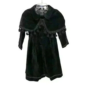 Elebini Girls Coat & Cape Set Black Velvet with Trim Size 6 Great Condition